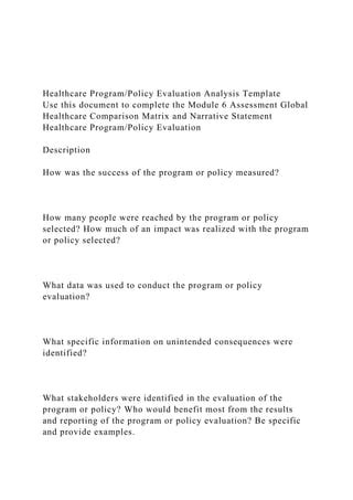 Healthcare Programpolicy Evaluation Analysis Templateuse Th Docx