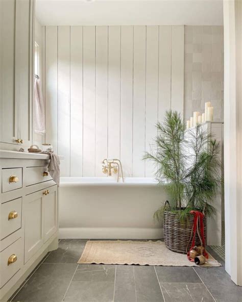 White Vertical Shiplap Bathroom Accent Wall Soul Lane