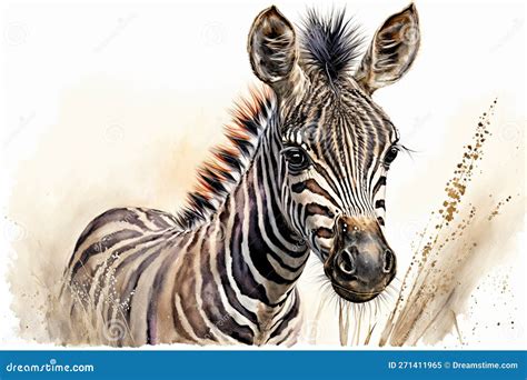 Watercolor Painting Of A Cute Baby Zebra Baby Zebra Generative Ai