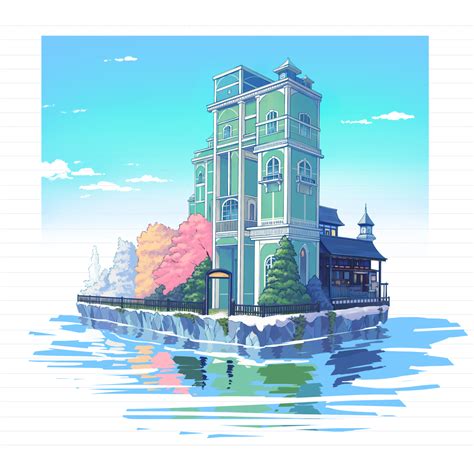 Safebooru 108 Architecture Blue Sky Border Cherry Blossoms Clouds