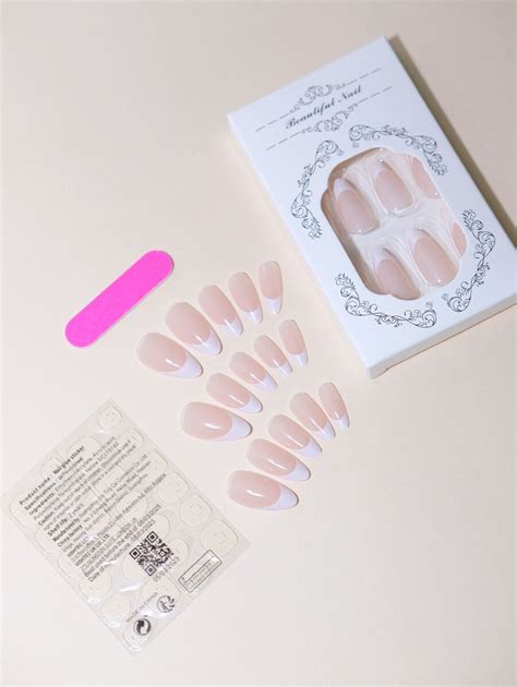 Pcs Cute Almond Shape Fake Nails Pc Nail File Pc Jelly Gel