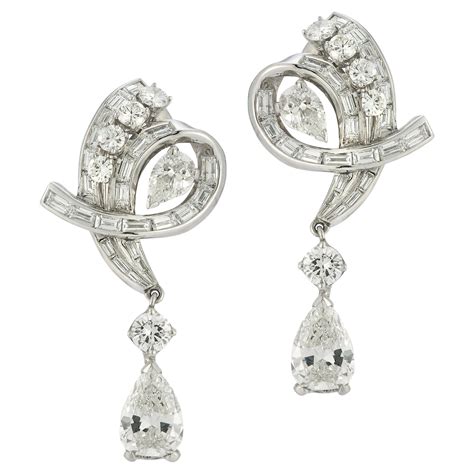 Vintage Certified Pear Shaped Diamond Earrings For Sale At 1stdibs