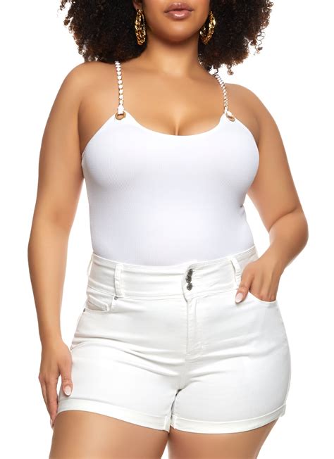 Plus Size Body Contour Chain Strap Cami Bodysuit