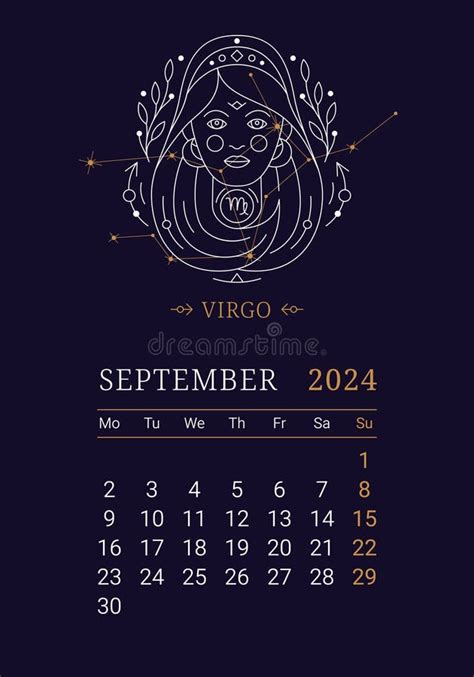 Calendario Mensual De La Pared De Astrolog A De Con Signo De Virgo