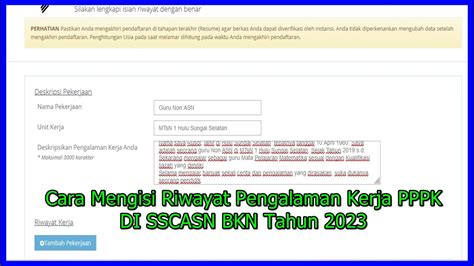 Cara Mengisi Riwayat Pengalaman Kerja PPPK DI SSCASN BKN Tahun 2023