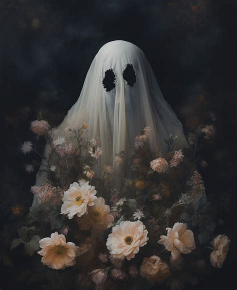 Floral Ghost Painting Victorian Gothic Cute Horror Creepy Goth Wall Art