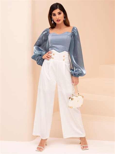 Shein Modely High Waist Double Button Wide Leg Pants Shein Usa