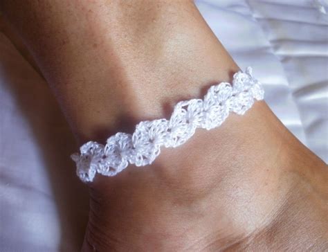 Tobillera Color Blanca Realizada A Ganchillo Crochet Pulsera De