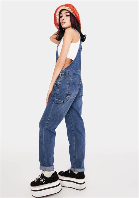 Relaxed Fit Denim Overalls Blue Dolls Kill