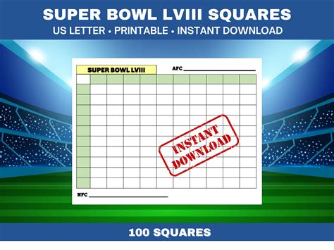 Super Bowl LVIII 100 Squares Office Pool Printable Digital Download - Etsy