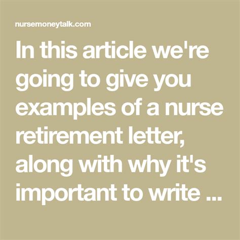 Example Of Retirement Letters For Nurses Template Nurse Money Talk Nurse Money Nurse