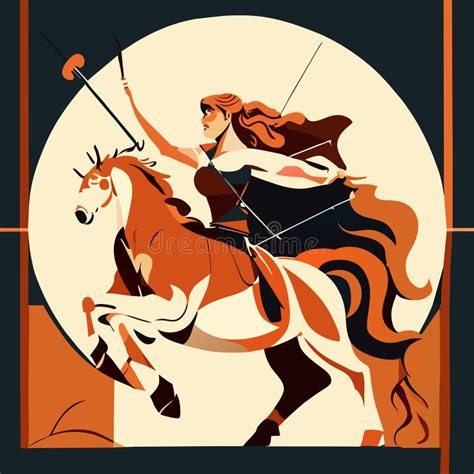 Poster With A Girl Riding A Unicorn Vector Illustration In Flat Style Generative Ai Stock