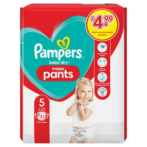 Pampers Baby-Dry Nappy Pants Size 5, 21 Nappies, 12kg-17kg, Carry Pack ...