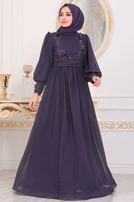 Purple Hijab Evening Dress 40302MOR Neva Style