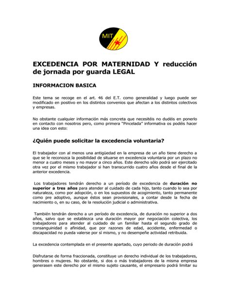 Excedencia Por Maternidad Y Reduccion De Jornada Por Guarda Legal