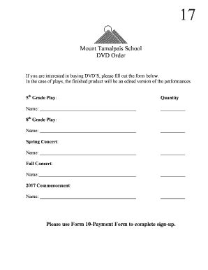 Fillable Online Mttam Bform B Dvd Order Form Mount Tamalpais School