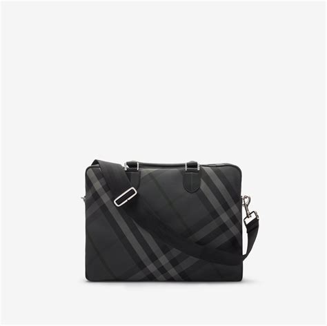 Grid Check Briefcase In Charcoal Men Nylon Burberry® Official