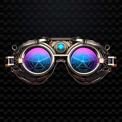 Era Vitoriana Steampunk Iridescente Neon Lines Óculos Roxo PNG Y2K