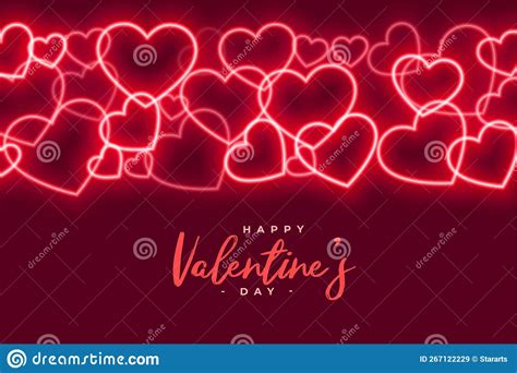 Glowing Red Neon Hearts Valentines Day Decorative Background Stock