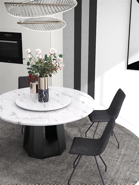 Round Marble Dining Table With Black Metal Base Seater Crownlivin