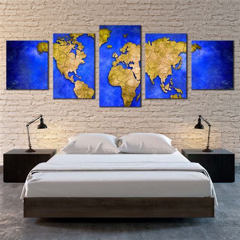 Abstract World Canvas Print, Blue Global Map of Continents Multiple Ca ...