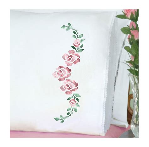 Jack Dempsey Needle Art Xx Rose Vine Lace Edge Pillowcases Etsy