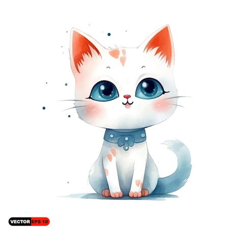 Gato Bonito Desenho Infantil Fundo Branco Vetor Premium