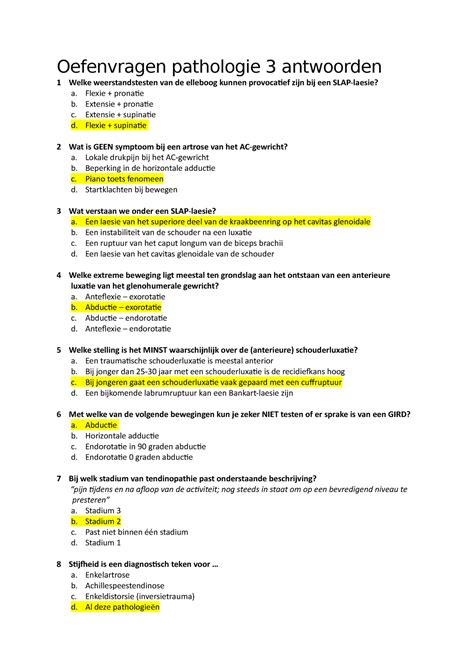 Oefenvragen Antwoorden Oefenvragen Pathologie Antwoorden Welke