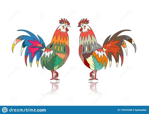 Funny Rooster Symbol Of 2017 New Year Stock Vector Illustration Of