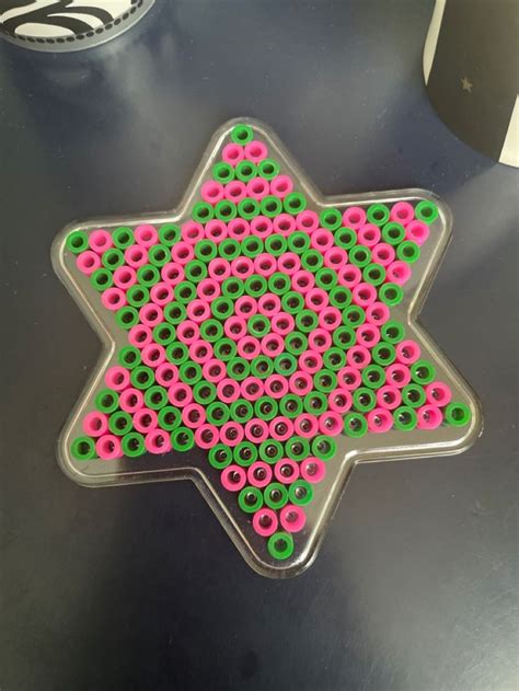 Green And Pink Star Diy Perler Bead Crafts Perler Beads Perler