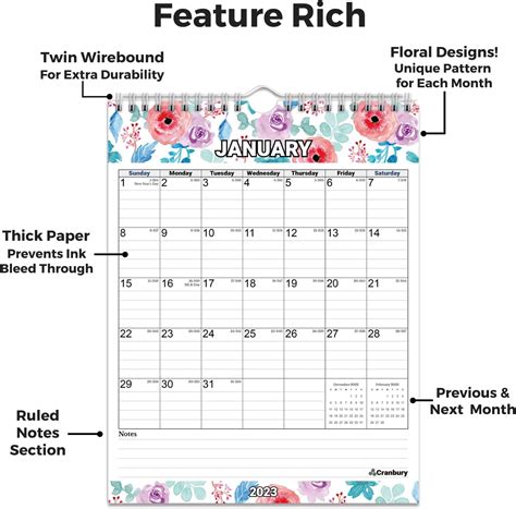 Buy Cranbury Small Wall Calendar 2022 2023 8 5x11 Floral Use Sept