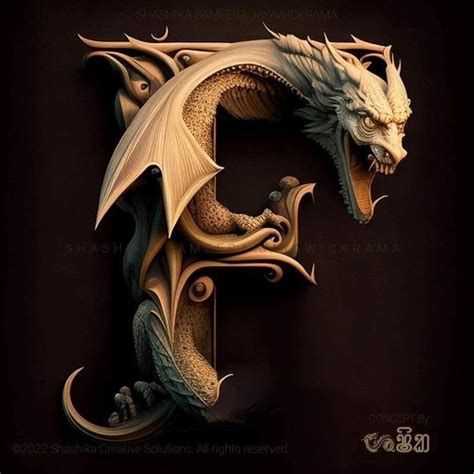 The Letter E Is Made Up Of An Intricately Detailed Dragon Head And Tail