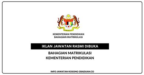 Permohonan Jawatan Kosong Bahagian Matrikulasi Kementerian Pendidikan