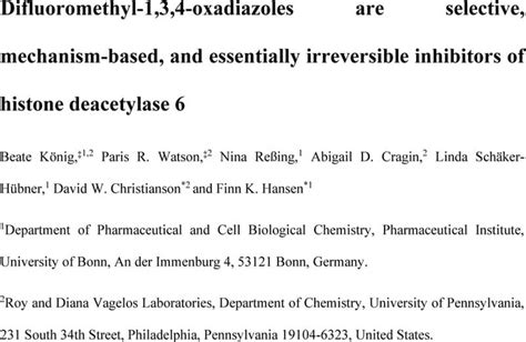 Difluoromethyl 1 3 4 Oxadiazoles Are Selective Mechanism Based And