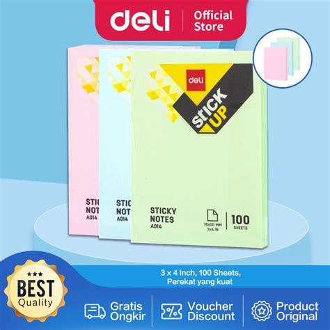 Jual Deli Memo Tempel Sticky Notes Sheets Perekat Kuat Tahan Lama