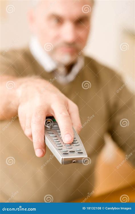 Senior Mature Man Holding Remote Control Stock Photo Image Of