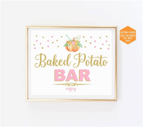 Baked potato bar sign printable fall bridal shower pink and | Etsy