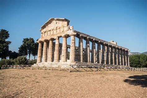 View of the Temple of Hera I in Paestum, Italy Stock Image - Image of ...