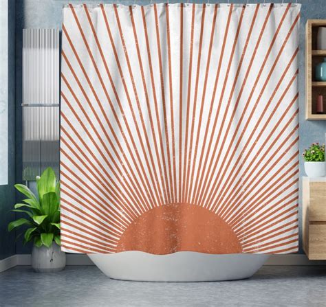 Boho Shower Curtain Mid Century Modern Sun Bohemian Retro Etsy