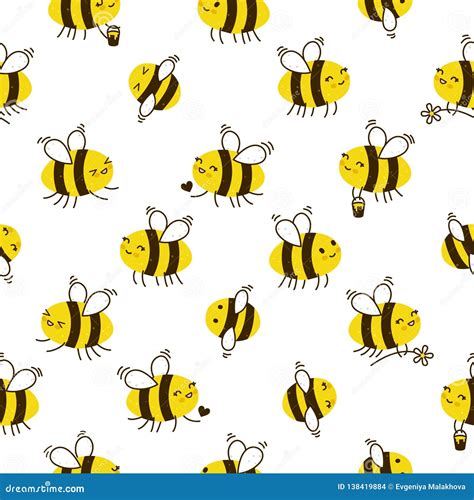 Seamless Pattern With Cute Bees Stock Vector Illustration Of Isolated