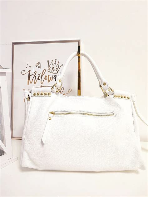 Laura Biaggi White Genuine Leather Shopper Bag Cocomore