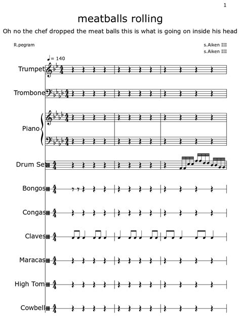 Meatballs Rolling Sheet Music For Trumpet Trombone Piano Drum Set