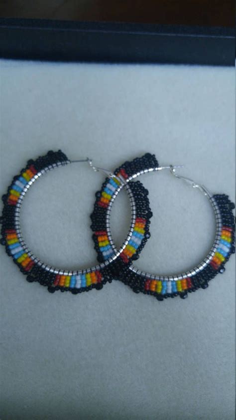 Native American Hoop Brick Stitch Beaded Earrings