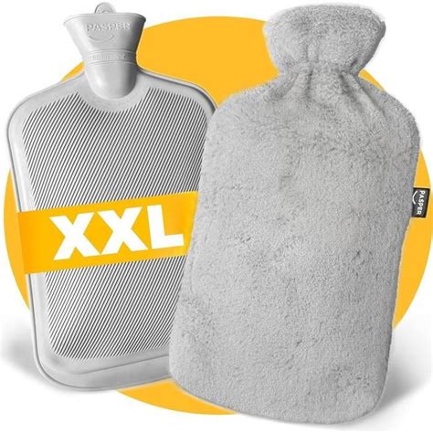 Xxl Grande Bouillotte Eau Chaude Peluche 3 5 L Gris Et Peluche Douce