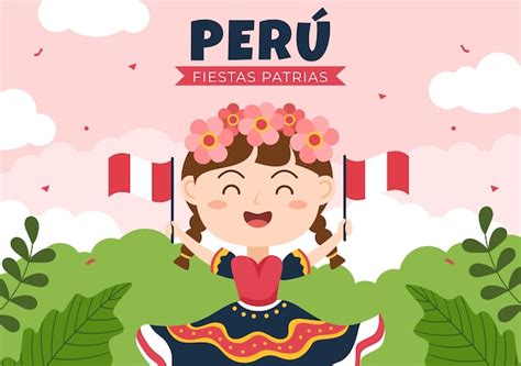 Felices Fiestas Patrias O Día De La Independencia Del Perú Ilustración