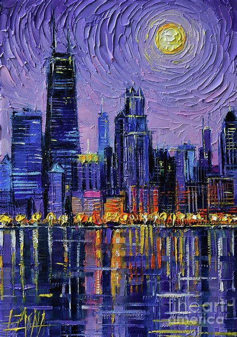 Chicago Skyline Painting - Chicago Skyline Textured Palette Knife Oil ...