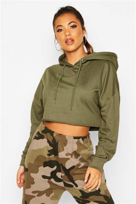 The Basic Cropped Hoody Boohoo Green Cropped Hoodie Hoodies