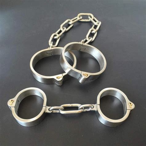 Stainless Steel Handcuffs Ankle Cuffs Manacles Leg Irons Bondage Kit