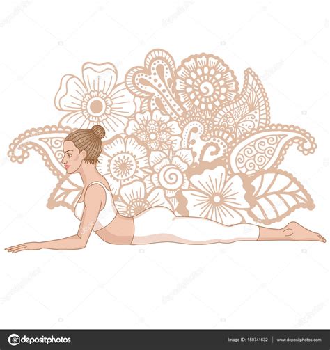 Women Silhouette Sphinx Yoga Pose Salamba Bhujangasana Stock Vector