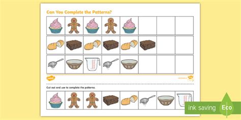 The Bakery Aistear Complete The Pattern Worksheet Twinkl